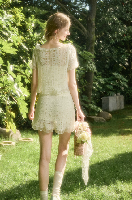 Boho White Lace Mini Dress with Tiered Ruffles, Sheer Layers and Tie-Front Design R9263