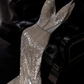 Light champagne-colored halter-neck sequined fitted long ball gown, bridal dress R8824