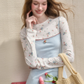 Light Blue Slip Dress with Floral Long-Sleeve Top, 2-Piece Outfit with Ruffled Trim and Mini Hem R9258