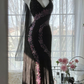 Black halter neck slim waist sexy long ball gown R6089