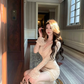 Sexy Lace V-Neck Bodycon Dress with Flare Sleeves R9163