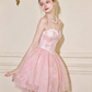 Corset Style Pink Floral Tulle Dress with Spaghetti Straps R9209