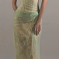 Green one-shoulder strapless tube top waist fishbone slim sexy long skirt homecoming dress R4916