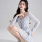 Fresh Blue Plaid 3-Piece Outfit, Women's Long Sleeve Bow Detail Top with Cami and Mini Skirt R9338