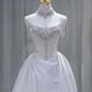 White tube top diamond waist fish bone top satin skirt long dress bridal dress R5850