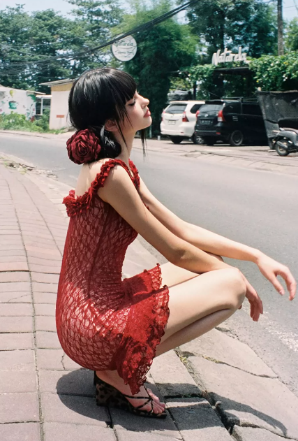 Burgundy Lace Off-Shoulder Mini Dress With Ruffle Trim And Bodycon Fit R9287