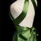 Modest Simple Green Split Front Evening Dresses A-Line Princess Prom Gown     S6949