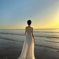 White sequined halter-neck fitted elegant long sexy ball gown R8052