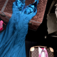 Blue halter-neck fitted long ball gown R7047