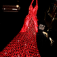 Red halter-neck sequined fitted long ball gown R7007