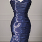 Dark blue satin tube top waist hip fishtail dress, prom dress R5617
