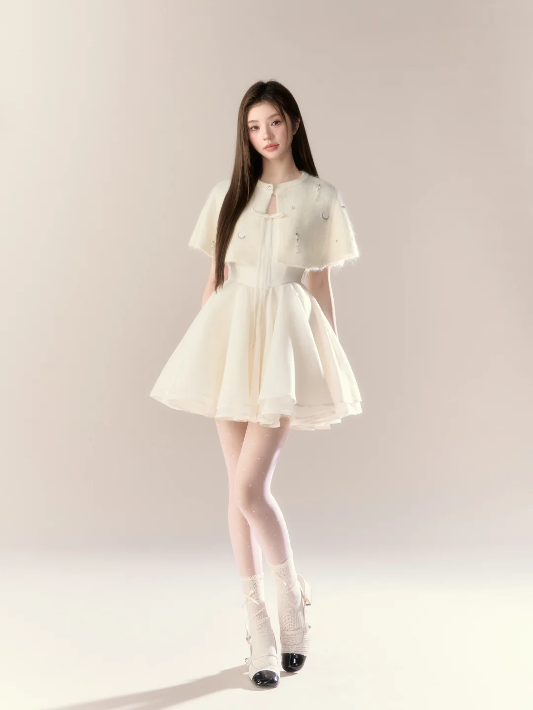 White halter cape waist slim A-line short skirt homecoming dress R5398