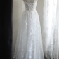 White halter-neck fitted lace maxi ball gown R6767
