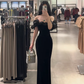 Black off-the-shoulder waist-cinching slim-fit bodycon sexy long prom dress R7914