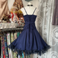 Navy blue halter-neck fitted A-line mini ball gown R6328