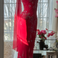 Pink halter-neck fitted long ball gown R7683