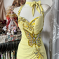 Yellow halter-neck fitted mermaid skirt ball gown R6368