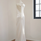 White halter-neck, fitted waist, backless, sexy long ball gown/bridal dress R8519