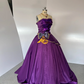 Purple halter-neck, fitted waist, full skirt, long ball gown R8369