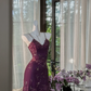 Purple halter-neck embroidered waist-cinching sexy short ball gown R7642