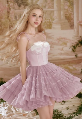 Light purple halter top, slim waist, long skirt, princess skirt, homecoming dress R4548
