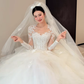 White lace top waist slim fit puffy skirt tulle long dress bridal dress R6029