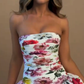 Retro Floral Tube Top Waist Pleated Bud Skirt Short Homecoming Dress R5438