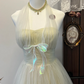 Light yellow halterneck waist slim-fitting layered tulle long dress for homecoming R4306