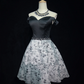 Temperament black tube top waist pattern A-line skirt short skirt homecoming dress R4997