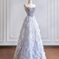 Gray-blue strapless, fitted waist, rhinestone-studded, full skirt long ball gown, bridal dress R8193