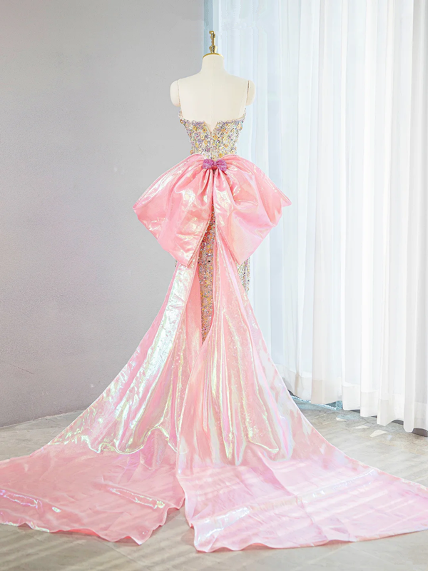 Gold sequined strapless fitted waist sexy long ball gown, bridal dress R9034