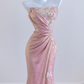 Light pink strapless fitted waist elegant floral pattern long ball gown/bridal dress R8278