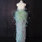 Light green halter neck fitted waist sexy long ball gown R8944