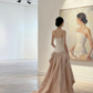 White strapless, waist-cinched, slim-fit top with a light pink long skirt, elegant prom dress R7954