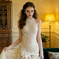 White sleeveless halter neck fitted waist long ball gown/bridal dress R8580