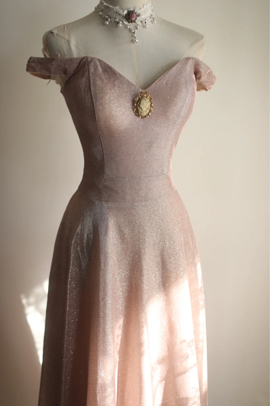 Light pink off-shoulder fitted long ball gown R6688