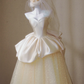 Champagne-colored strapless satin waisted puffy princess dress, prom dress R5653
