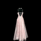 Pink floral print halter-neck fitted A-line prom dress R6608