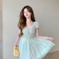 Light blue short-sleeved slim-waist A-line skirt R5031