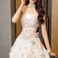 White soft tube top waist three-dimensional flower design vivid A-line short skirt homecoming dress R4709
