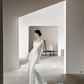 White halter-neck lace fitted waist sexy long ball gown/wedding dress R8020