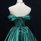 Green one-shoulder satin waist slim fit puffy princess dress homecoming dress R4956