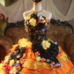 Orange Strapless Waist-Cinched 3D Floral Puff-Skirt Long Ball Gown & Bridal Gown R7369