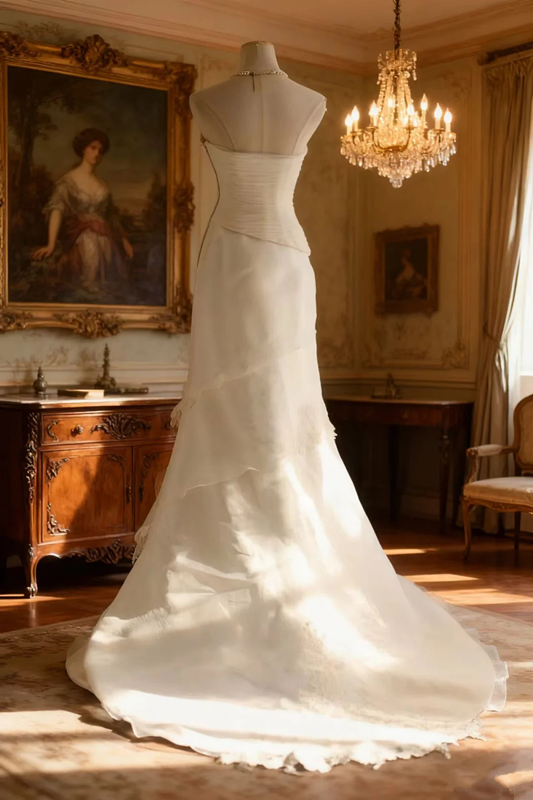 White strapless fitted long ball gown R6728