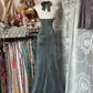 Gray halter neck slim waist hip fishtail maxi ball gown R6209