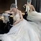 White lace elegant halter neck slim waist long dress bridal gown R6049