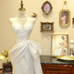 White Strapless Waist-Cinched Bow-Accented Bodycon Sexy Ball Gown, Bridal Gown R7127