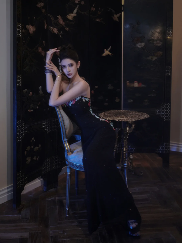 Black Strapless Ruched-Waist Bodycon Mermaid Prom Dress R7087