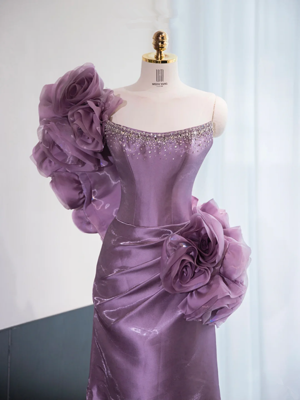 Purple strapless fitted long ball gown R8974