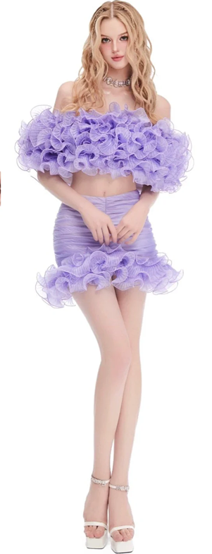 Purple one-shoulder tube top tight mini skirt suit homecoming dress R4386